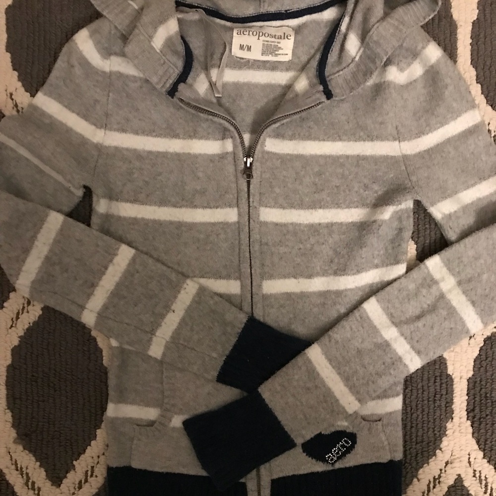 Aeropostale Girls zip up jacket medium grey navy - Picture 1 of 5